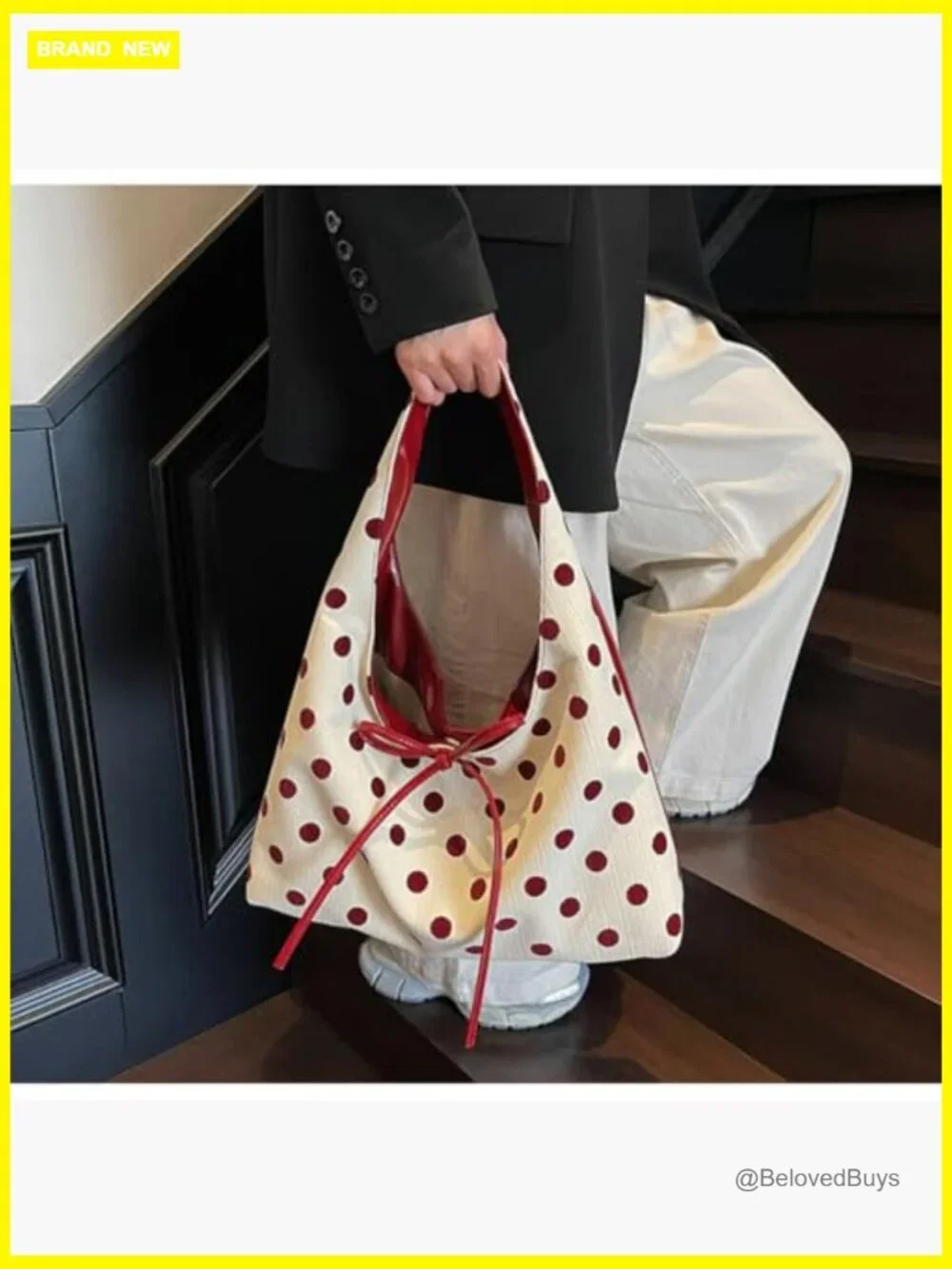 Slouchy Polka Dot Hobo Bag Crescent Crossbody Shoulder Purse Tote